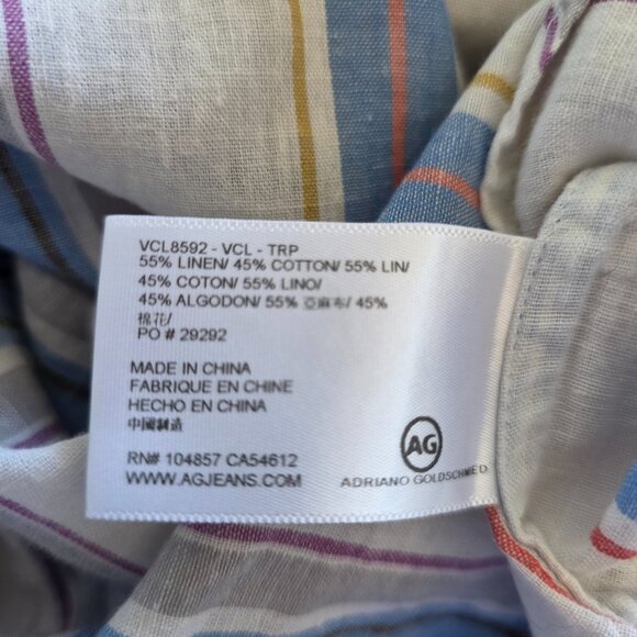 AG Adriano Goldschmied Linen Cotton Button Shirt Roll Tab Sleeve Women Size L - Picture 8 of 8